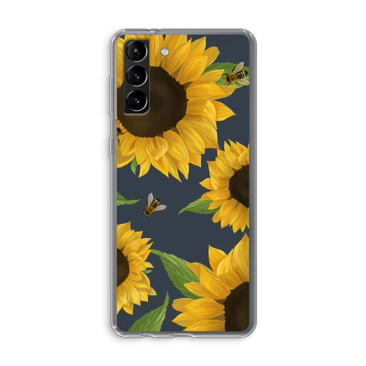 Sunflower and bees: Samsung Galaxy S21 Plus Transparant Hoesje