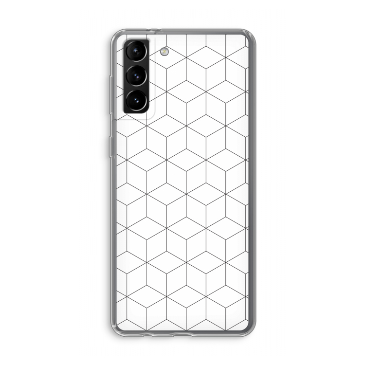 Zwart-witte kubussen: Samsung Galaxy S21 Plus Transparant Hoesje