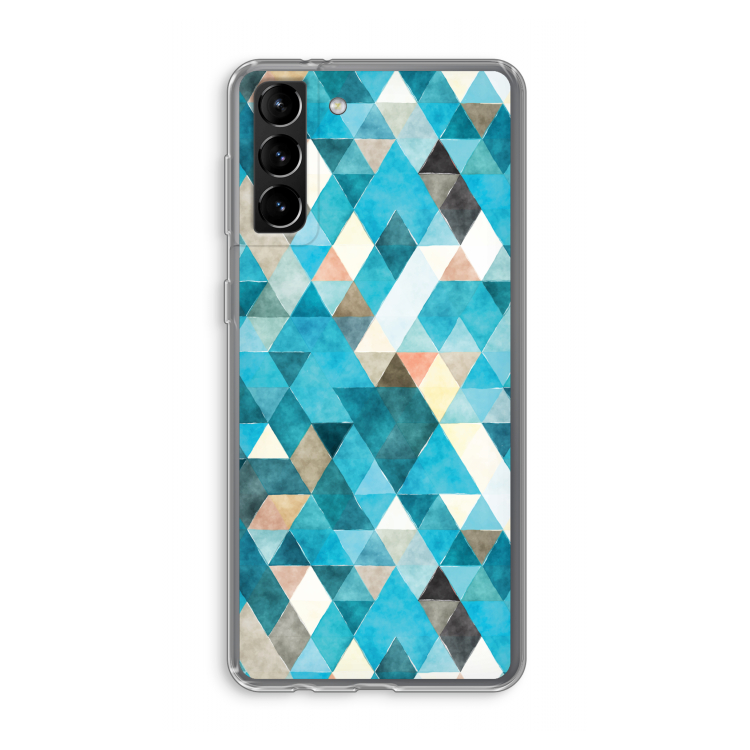 Gekleurde driehoekjes blauw: Samsung Galaxy S21 Plus Transparant Hoesje