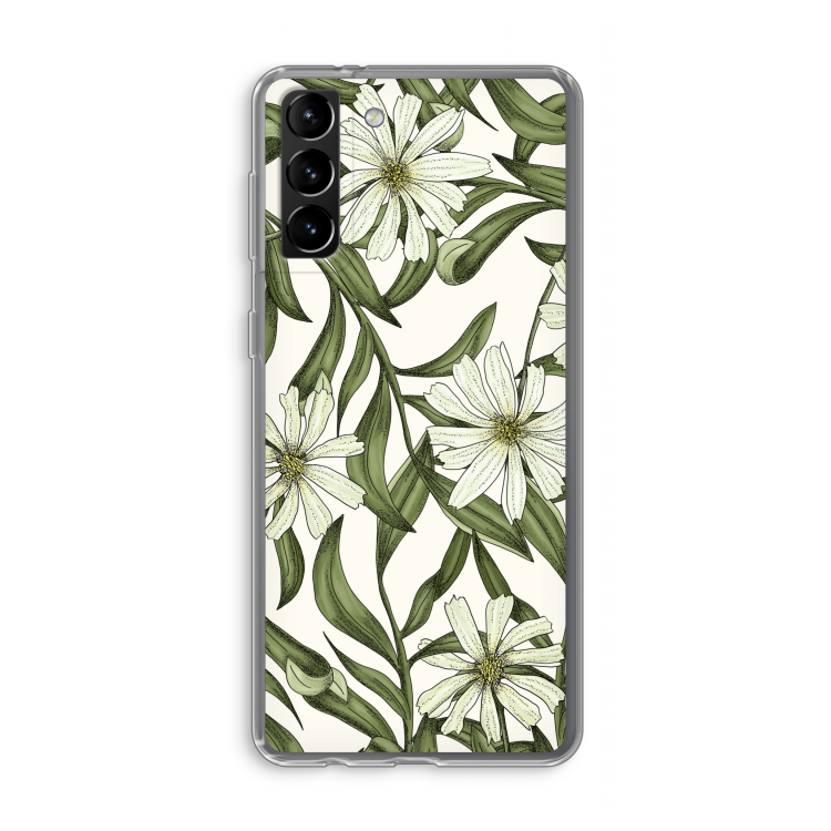 Wit bloemenpatroon: Samsung Galaxy S21 Plus Transparant Hoesje