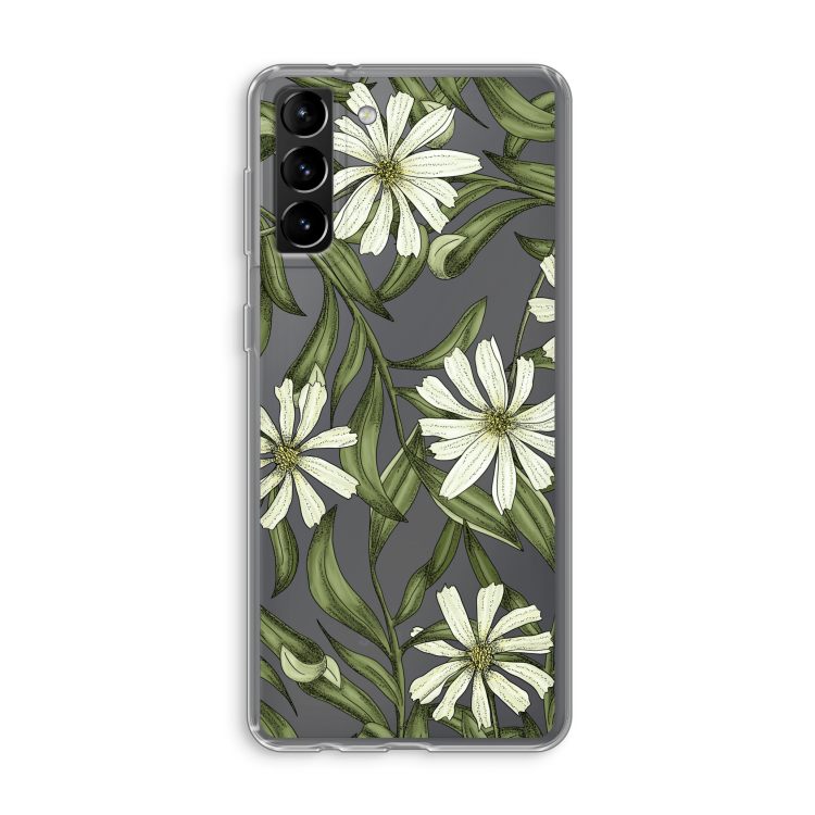 Wit bloemenpatroon: Samsung Galaxy S21 Plus Transparant Hoesje