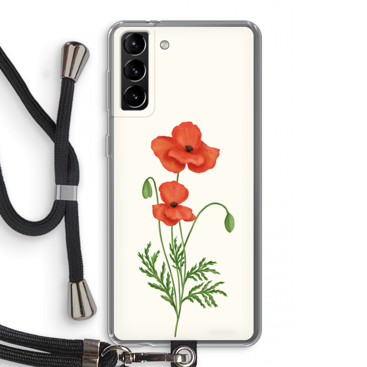 Red poppy: Samsung Galaxy S21 Plus Transparant Hoesje met koord