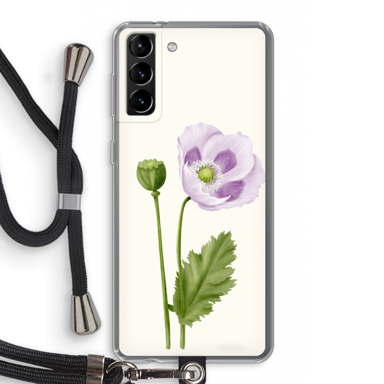 Purple poppy: Samsung Galaxy S21 Plus Transparant Hoesje met koord