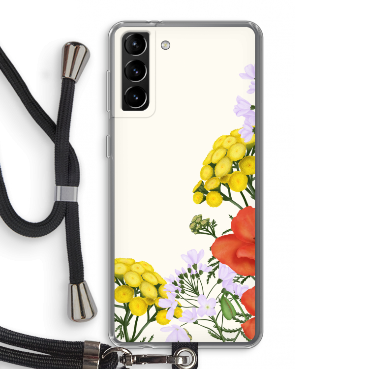 Wilde bloemen: Samsung Galaxy S21 Plus Transparant Hoesje met koord