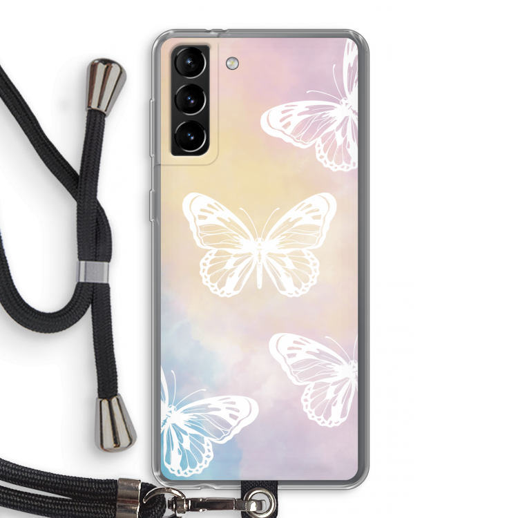 White butterfly: Samsung Galaxy S21 Plus Transparant Hoesje met koord
