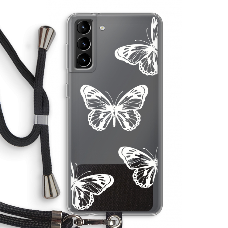 White butterfly: Samsung Galaxy S21 Plus Transparant Hoesje met koord