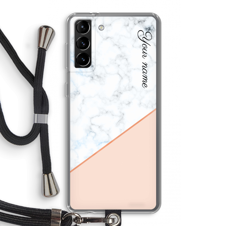 Marmer in stijl: Samsung Galaxy S21 Plus Transparant Hoesje met koord