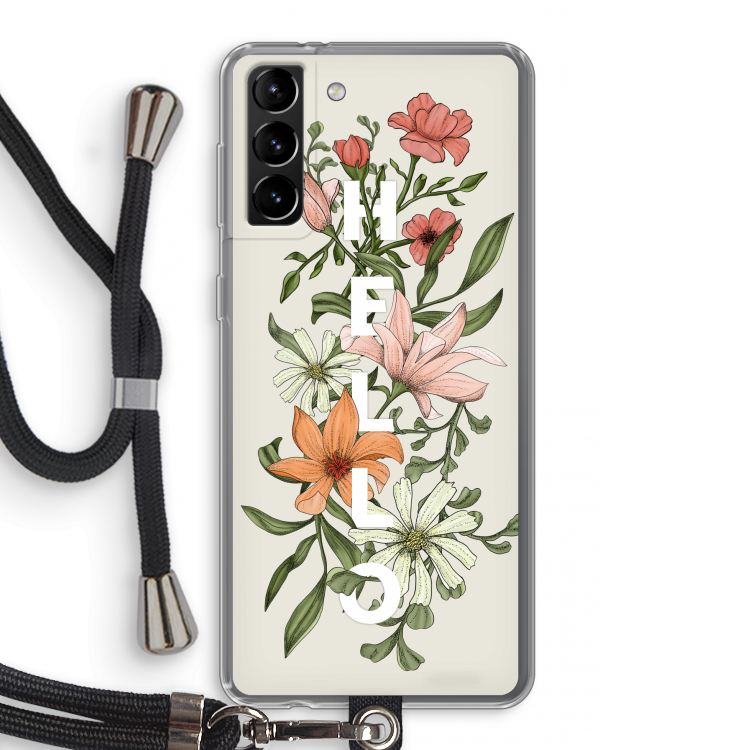 Hello bloemen: Samsung Galaxy S21 Plus Transparant Hoesje met koord