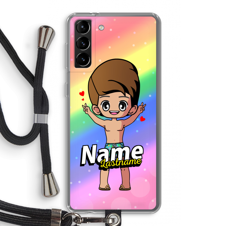 Chibi Maker man: Samsung Galaxy S21 Plus Transparant Hoesje met koord