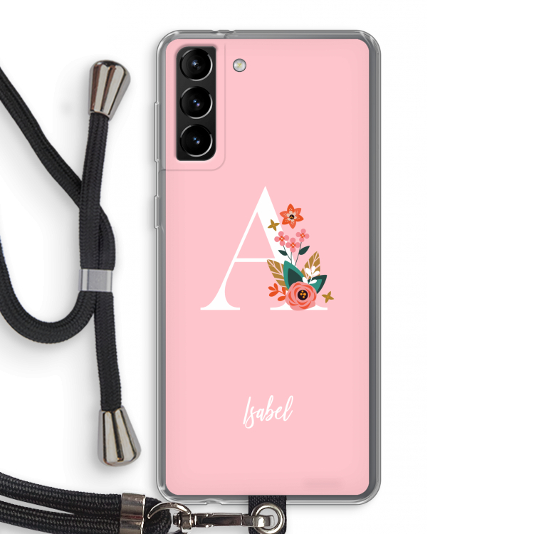 Pink Bouquet: Samsung Galaxy S21 Plus Transparant Hoesje met koord