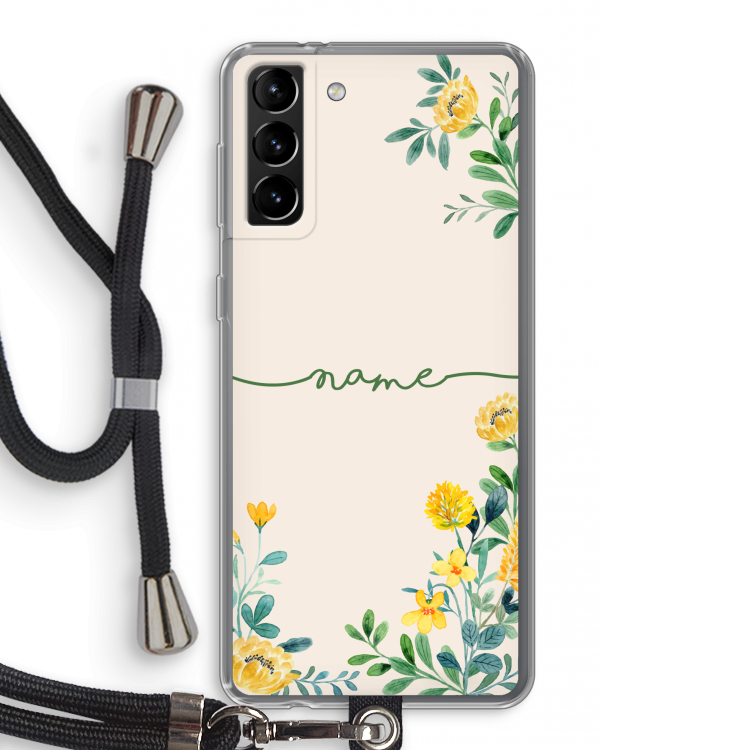 Gele bloemen: Samsung Galaxy S21 Plus Transparant Hoesje met koord