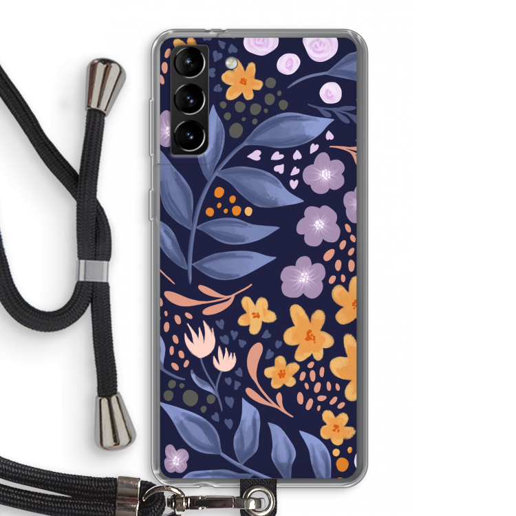 Flowers with blue leaves: Samsung Galaxy S21 Plus Transparant Hoesje met koord