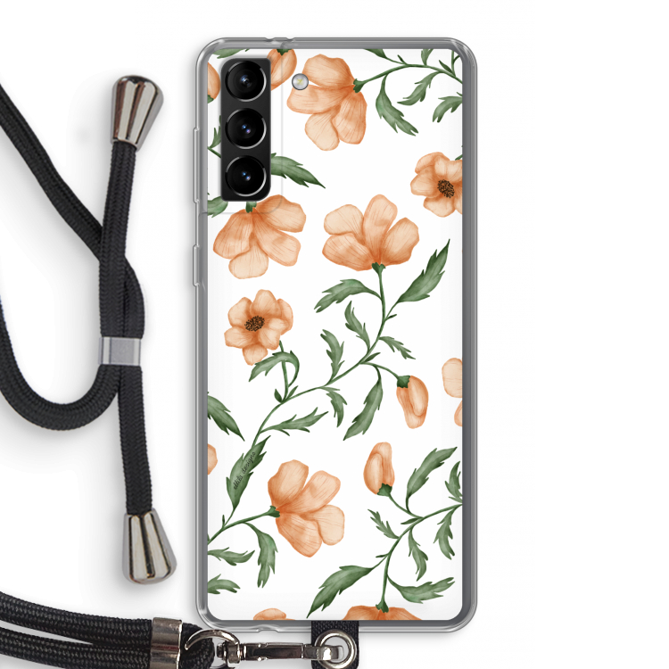 Peachy flowers: Samsung Galaxy S21 Plus Transparant Hoesje met koord