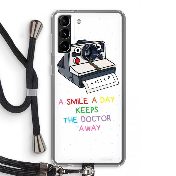 Smile: Samsung Galaxy S21 Plus Transparant Hoesje met koord