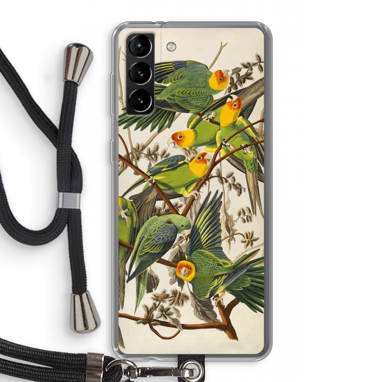 Carolinaparkiet: Samsung Galaxy S21 Plus Transparant Hoesje met koord