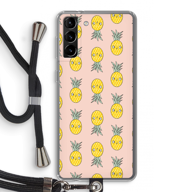 Ananas: Samsung Galaxy S21 Plus Transparant Hoesje met koord