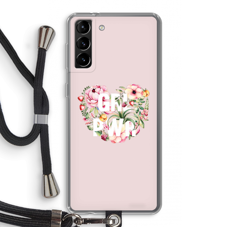 GRL PWR Flower: Samsung Galaxy S21 Plus Transparant Hoesje met koord