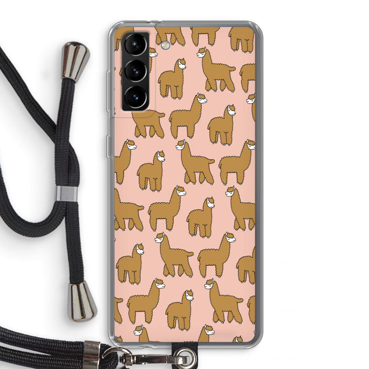 Alpacas: Samsung Galaxy S21 Plus Transparant Hoesje met koord