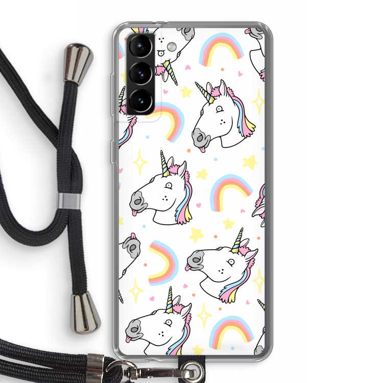 Rainbow Unicorn: Samsung Galaxy S21 Plus Transparant Hoesje met koord