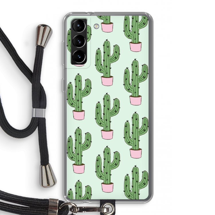 Cactus Lover: Samsung Galaxy S21 Plus Transparant Hoesje met koord
