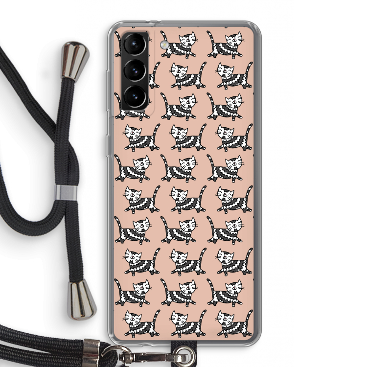 Zwarte poes: Samsung Galaxy S21 Plus Transparant Hoesje met koord