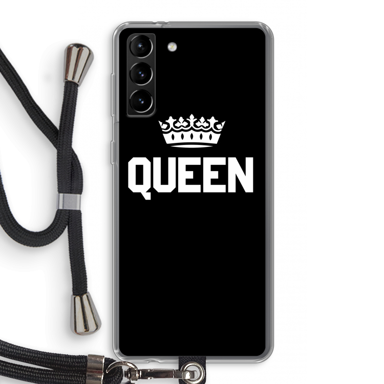 Queen zwart: Samsung Galaxy S21 Plus Transparant Hoesje met koord