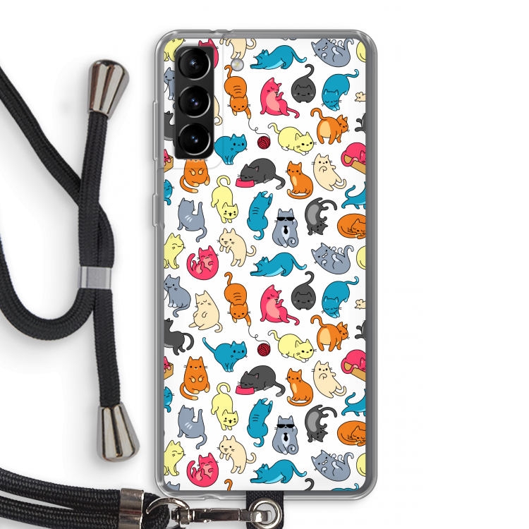 Kleurrijke katten: Samsung Galaxy S21 Plus Transparant Hoesje met koord