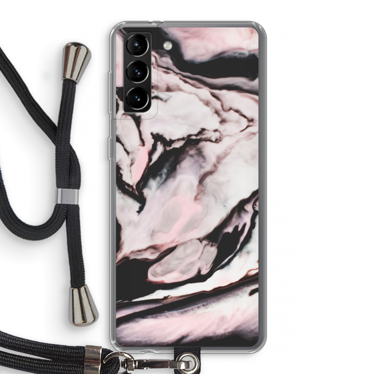 Roze stroom: Samsung Galaxy S21 Plus Transparant Hoesje met koord