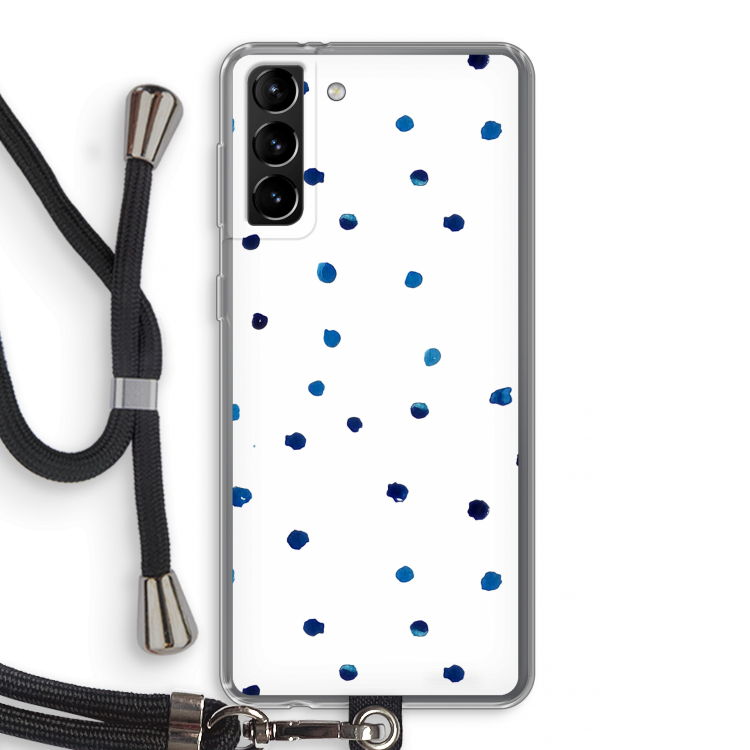 Blauwe stippen: Samsung Galaxy S21 Plus Transparant Hoesje met koord