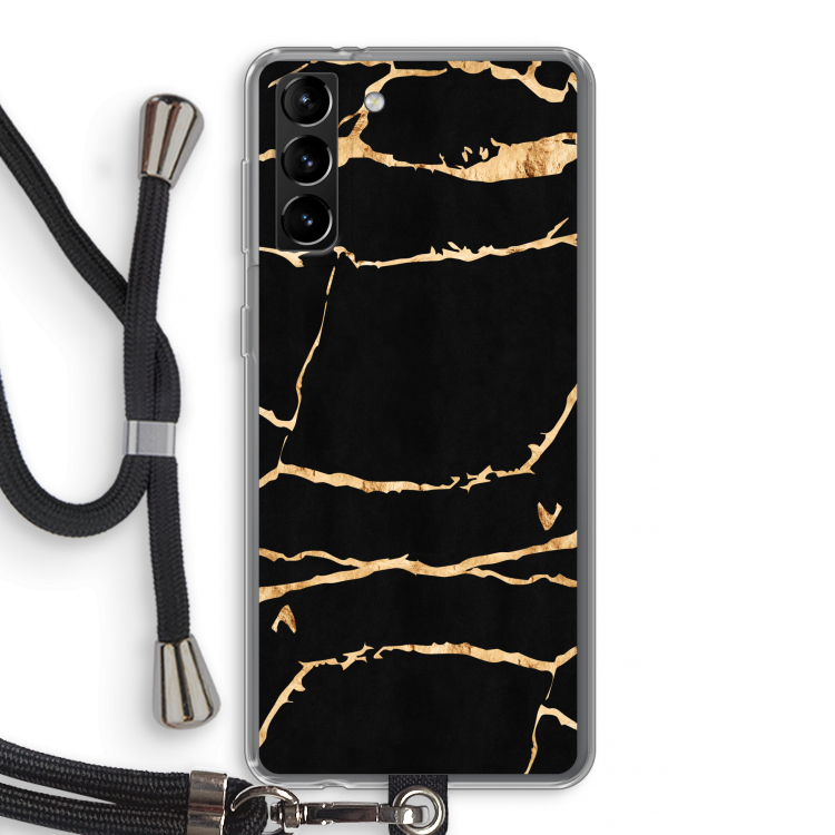 Gouden marmer: Samsung Galaxy S21 Plus Transparant Hoesje met koord