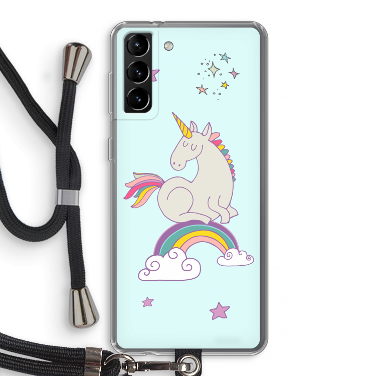 Regenboog eenhoorn: Samsung Galaxy S21 Plus Transparant Hoesje met koord