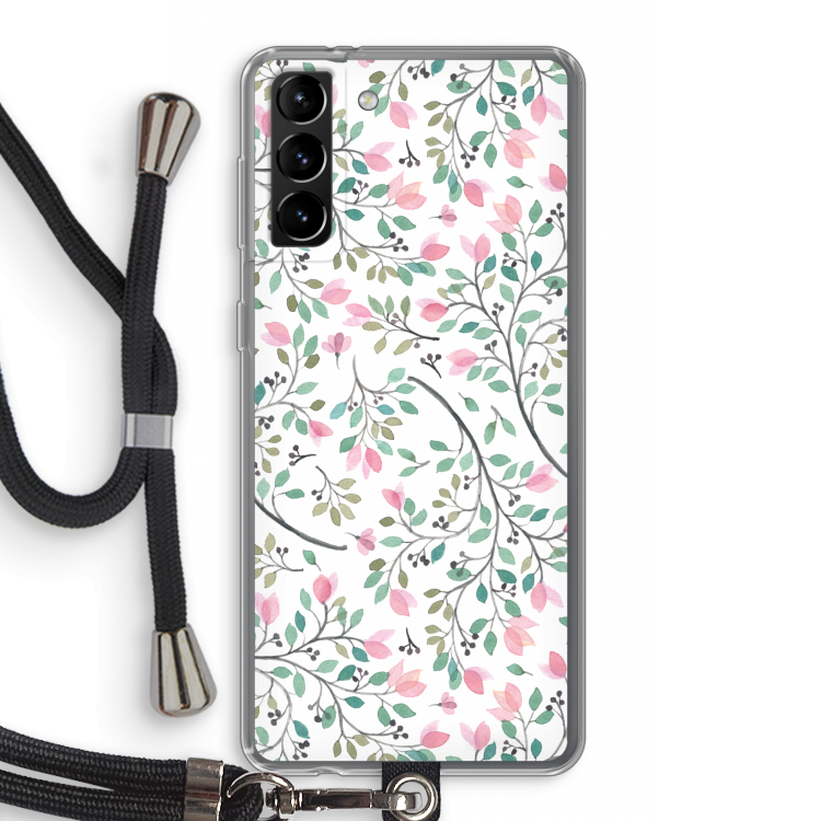 Sierlijke bloemen: Samsung Galaxy S21 Plus Transparant Hoesje met koord