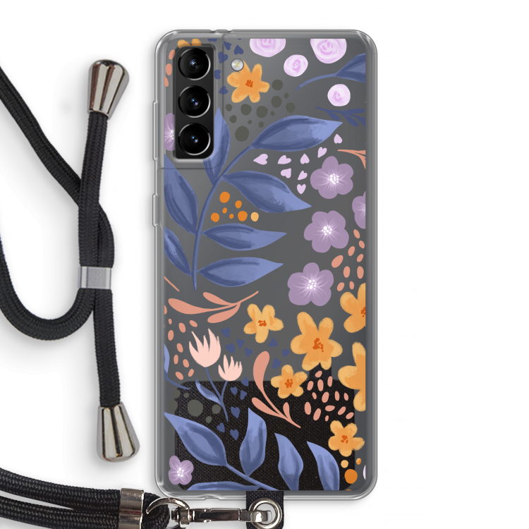 Flowers with blue leaves: Samsung Galaxy S21 Plus Transparant Hoesje met koord