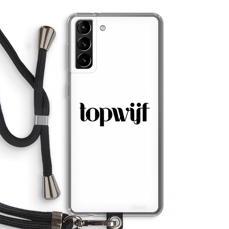 Topwijf Wit: Samsung Galaxy S21 Plus Transparant Hoesje met koord