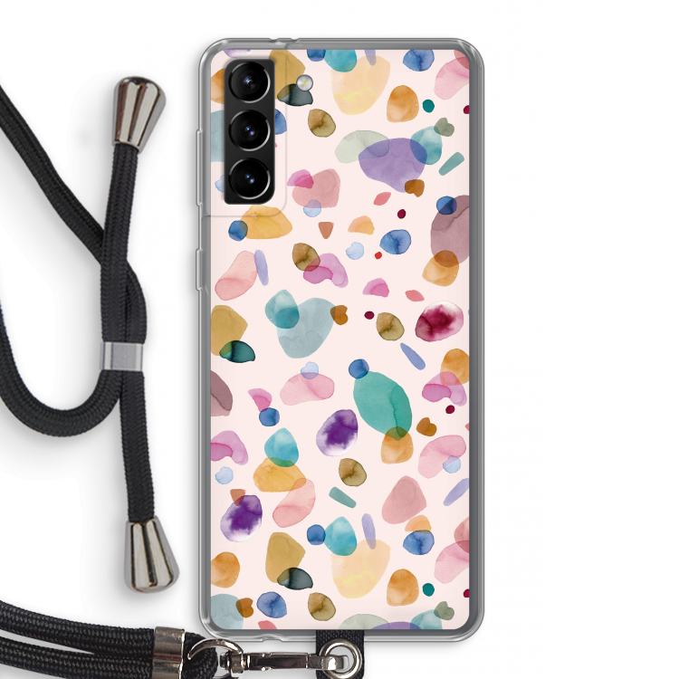 Terrazzo Memphis Pink: Samsung Galaxy S21 Plus Transparant Hoesje met koord