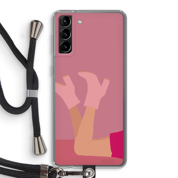 Pink boots: Samsung Galaxy S21 Plus Transparant Hoesje met koord