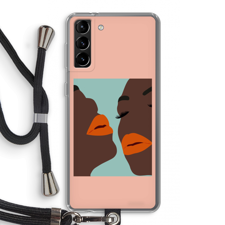 Orange lips: Samsung Galaxy S21 Plus Transparant Hoesje met koord