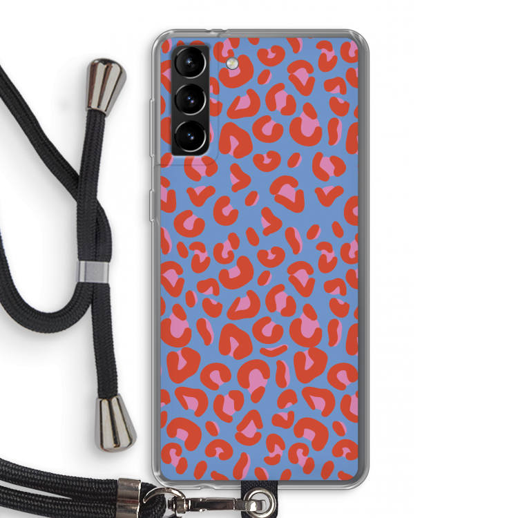 Leopard blue: Samsung Galaxy S21 Plus Transparant Hoesje met koord