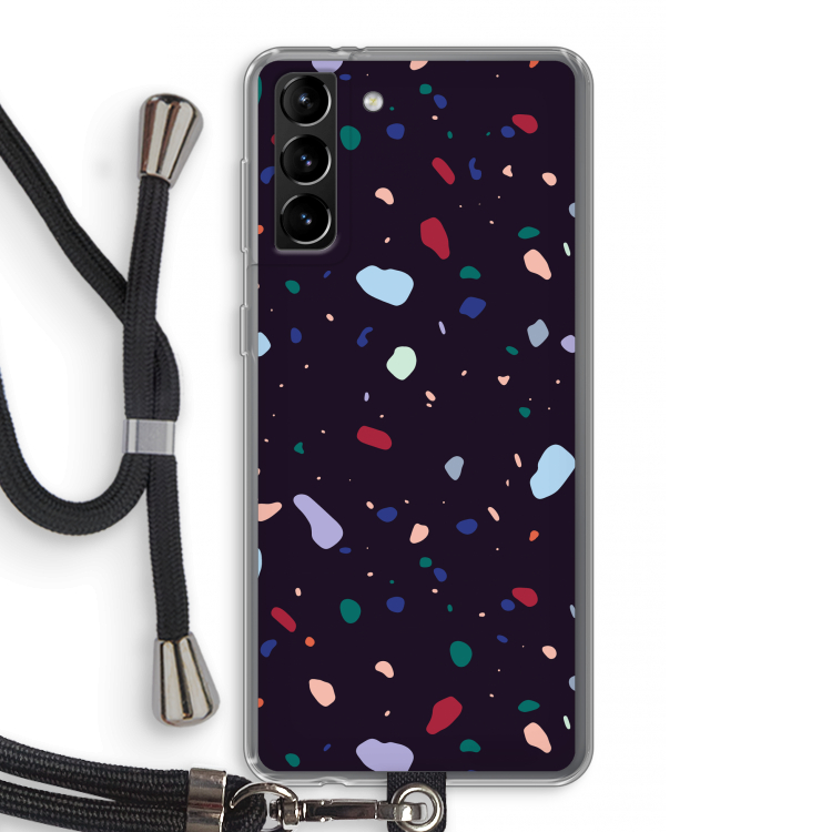Dark Rounded Terrazzo: Samsung Galaxy S21 Plus Transparant Hoesje met koord