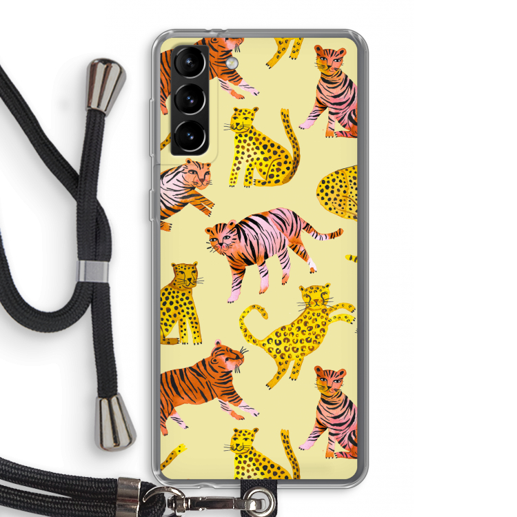 Cute Tigers and Leopards: Samsung Galaxy S21 Plus Transparant Hoesje met koord