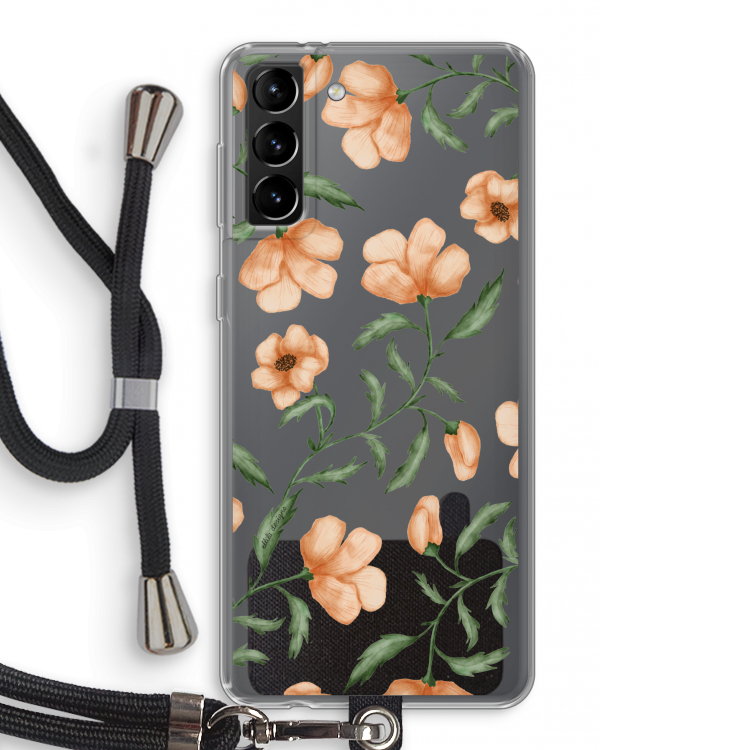 Peachy flowers: Samsung Galaxy S21 Plus Transparant Hoesje met koord