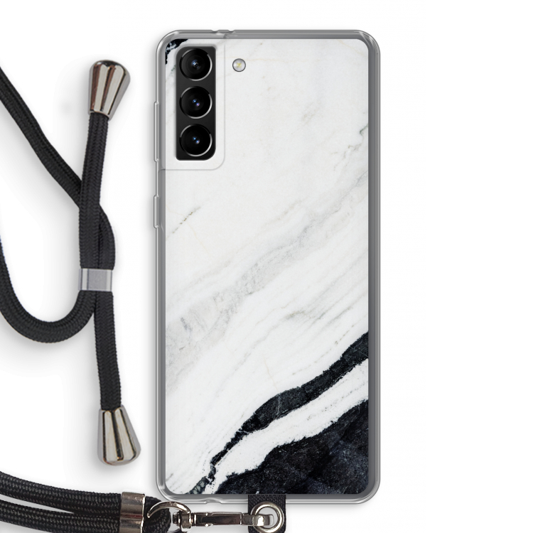 Elegante marmer: Samsung Galaxy S21 Plus Transparant Hoesje met koord