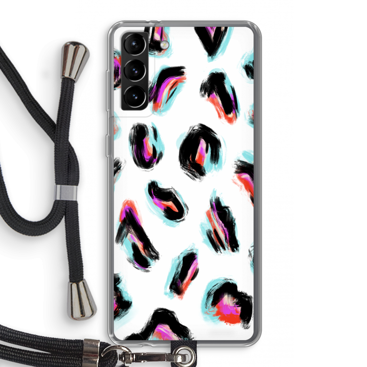 Cheetah color: Samsung Galaxy S21 Plus Transparant Hoesje met koord