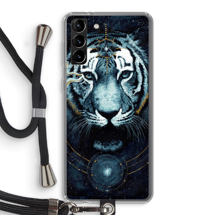 Darkness Tiger: Samsung Galaxy S21 Plus Transparant Hoesje met koord