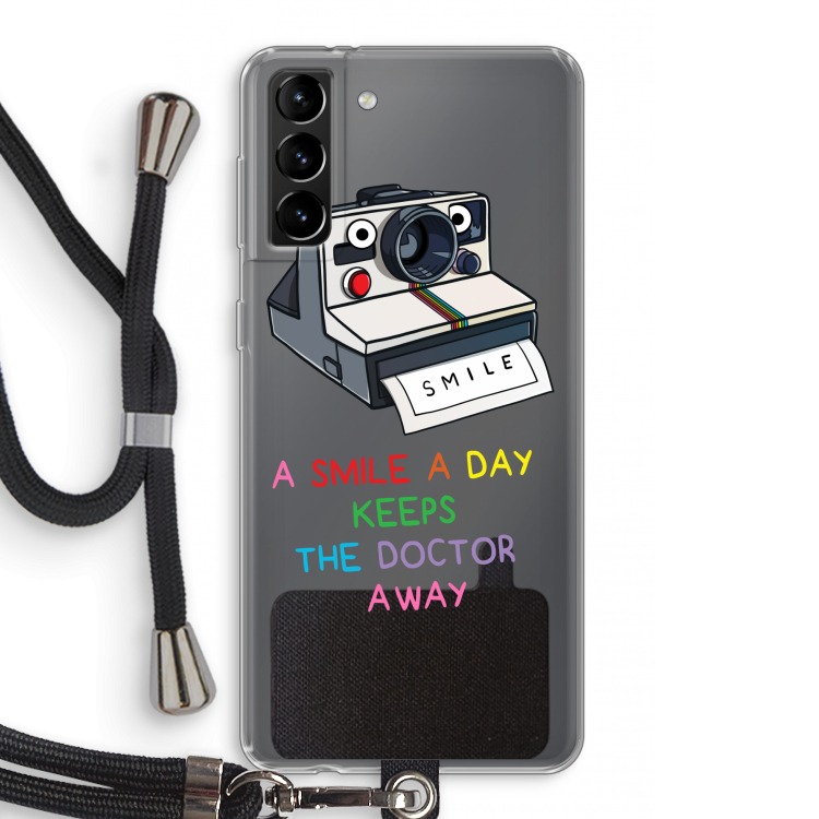 Smile: Samsung Galaxy S21 Plus Transparant Hoesje met koord