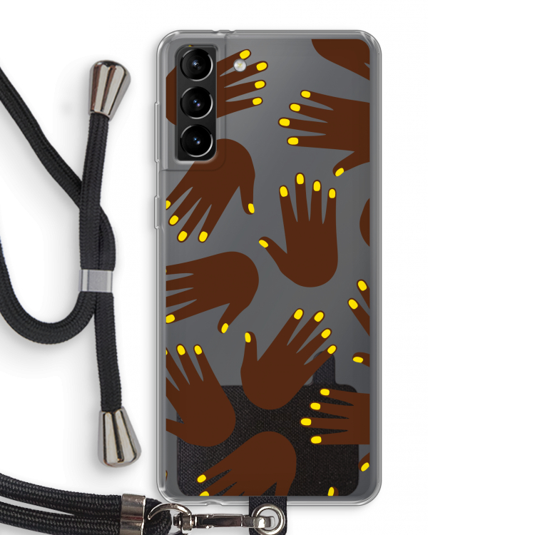 Hands dark: Samsung Galaxy S21 Plus Transparant Hoesje met koord