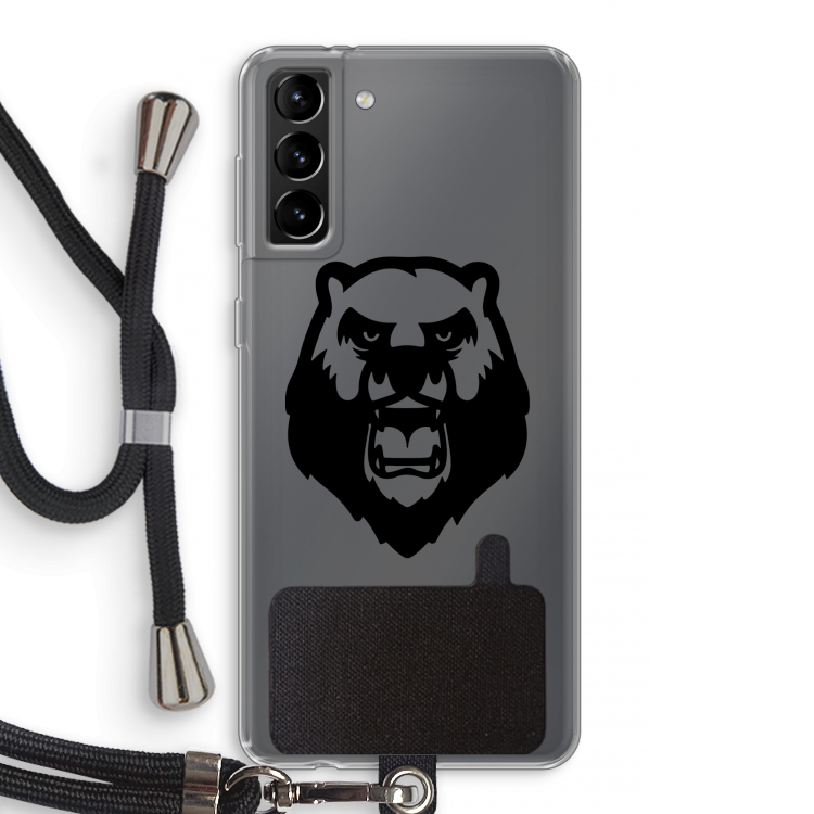 Angry Bear (black): Samsung Galaxy S21 Plus Transparant Hoesje met koord
