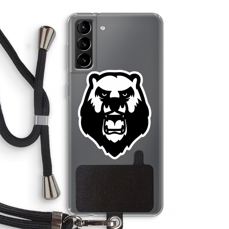Angry Bear (white): Samsung Galaxy S21 Plus Transparant Hoesje met koord