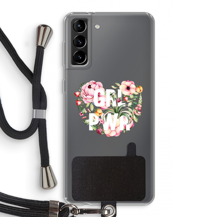 GRL PWR Flower: Samsung Galaxy S21 Plus Transparant Hoesje met koord