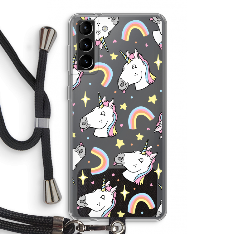 Rainbow Unicorn: Samsung Galaxy S21 Plus Transparant Hoesje met koord